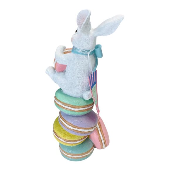 Sweet Treats Easter Bunny Rabbit Sitting Macarons Figurine Pastel Spring Decor - Picture 3 of 8